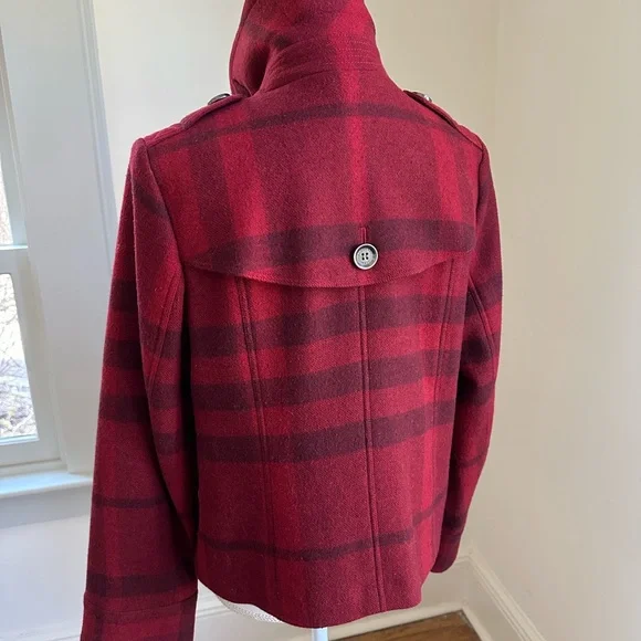 Burberry Brit Red Plaid Wool Jacket size 6 - Picture 6 of 12